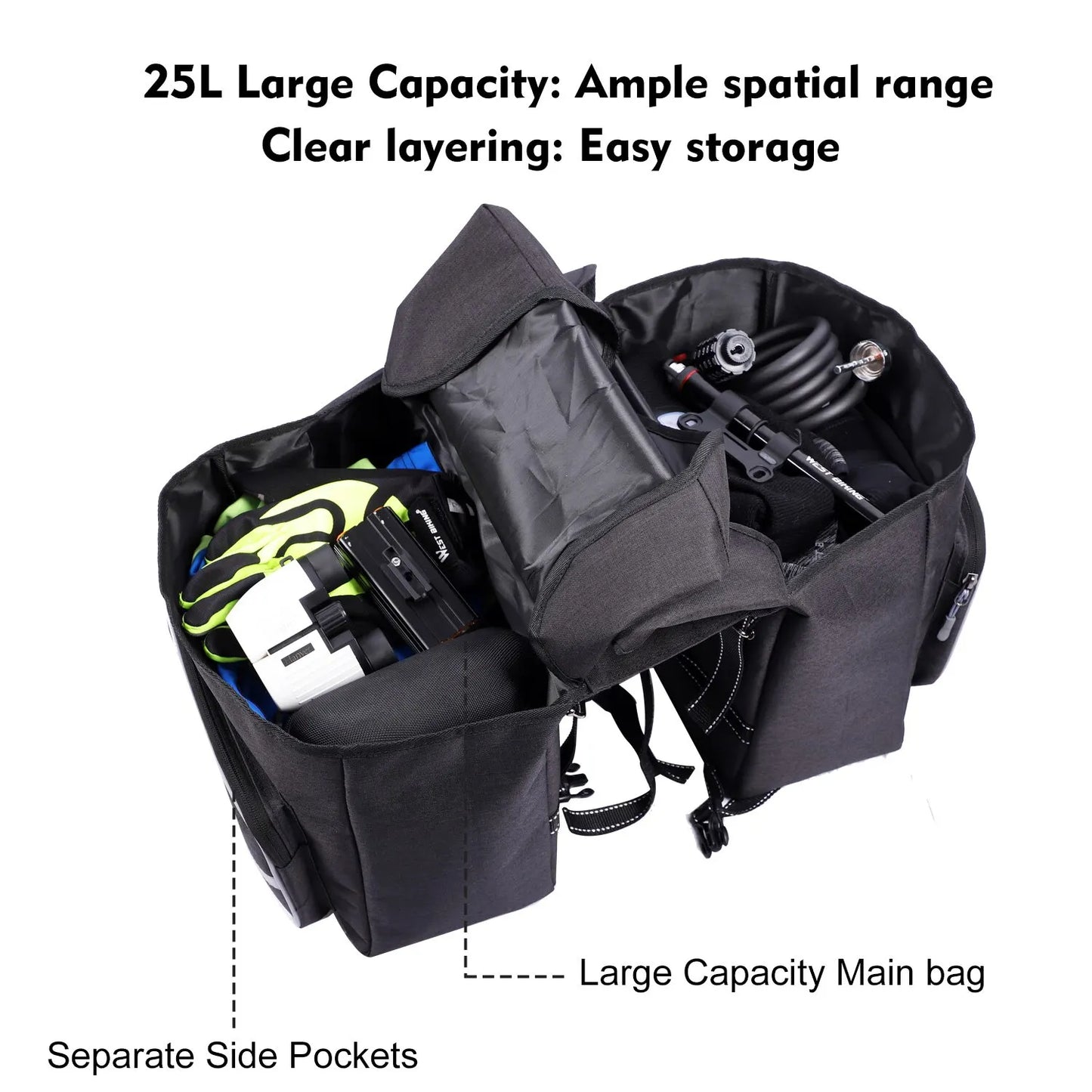 25L Rear Seat Double Pannier Cycling Bag Black