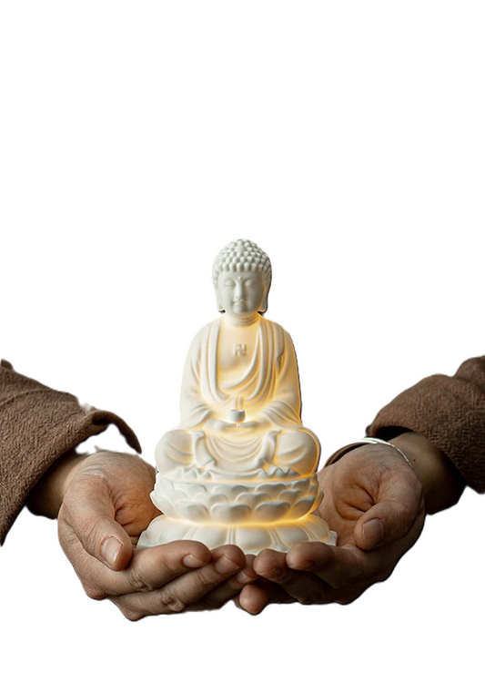 Ceramic Buddha LED Lamp: Tranquil Dhyana Sculpture