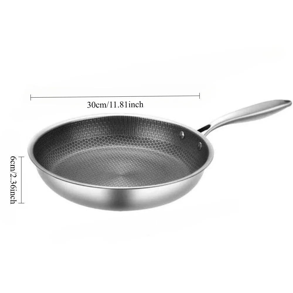 Premium 30cm Stainless Steel Honeycomb Nonstick Skillet Silver