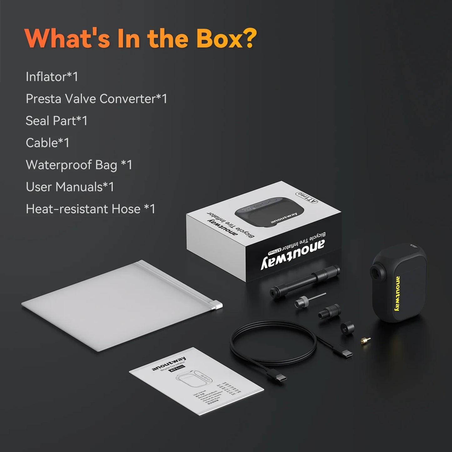 Pro Mini Electric Bike Pump Cordless Tire Inflator with Digital Screen Black