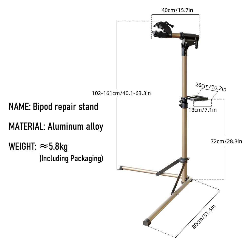 Adjustable Aluminum Bike Repair Stand with Foldable Storage Gold