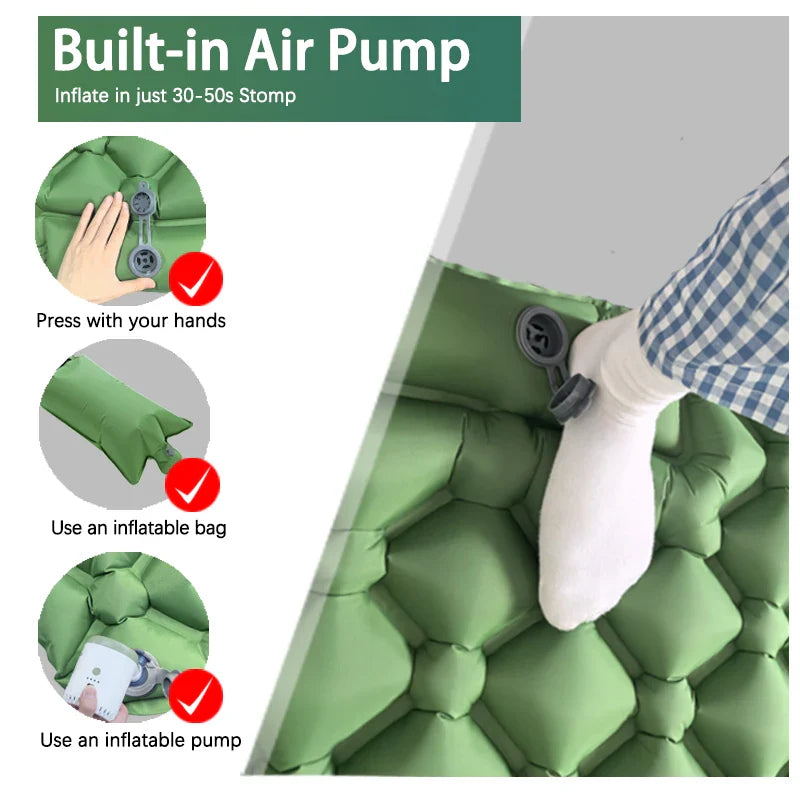 Inflatable Camping Mattress with Pillow  Built-In Pump Air Green