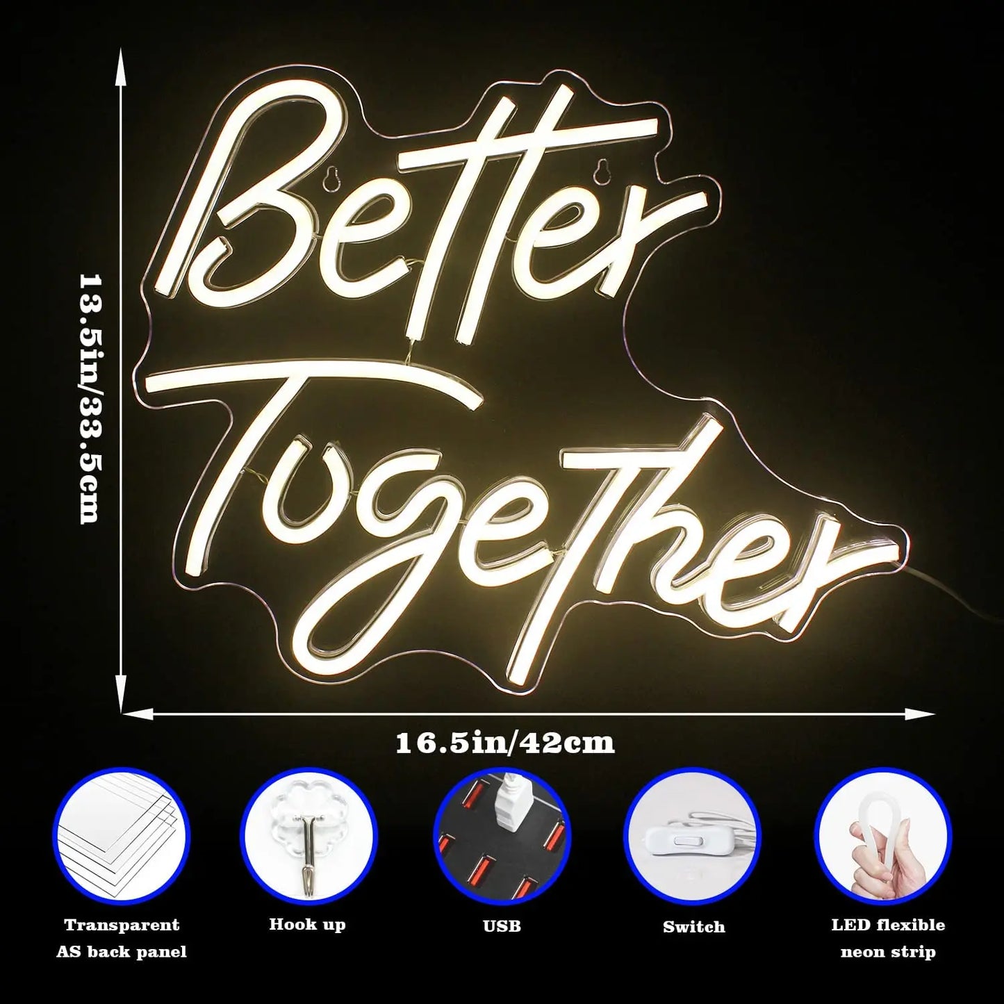 Better Together LED Neon Sign Light - Warm White (42x33.5cm)