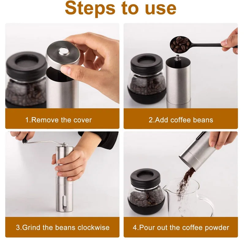 Manual Coffee Grinder Stainless Steel Hand Crank Conical Burr Grinder Silver
