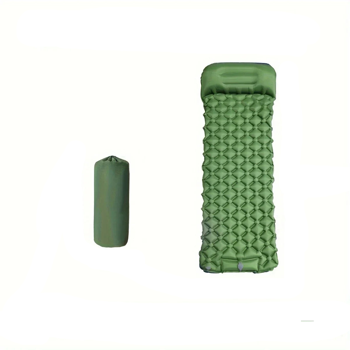 Ultralight Inflatable Camping Sleeping Pad with Built-In Pillow Green