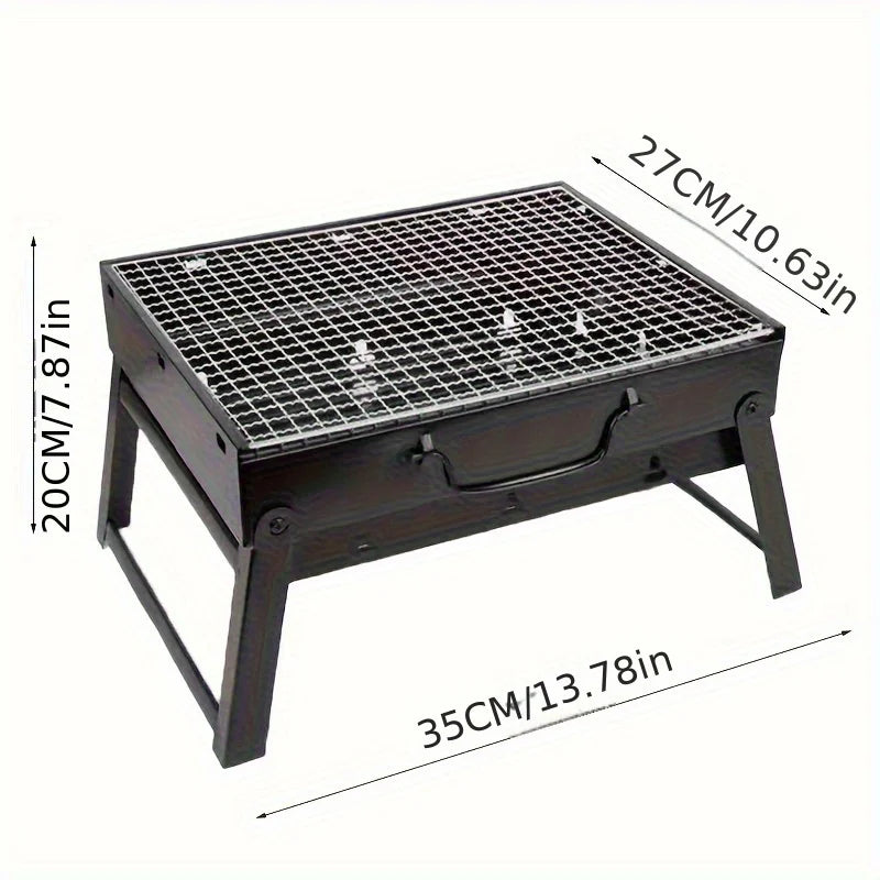 Portable Charcoal BBQ Grill Stainless Steel Mini Outdoor Cooking Kit (Black)