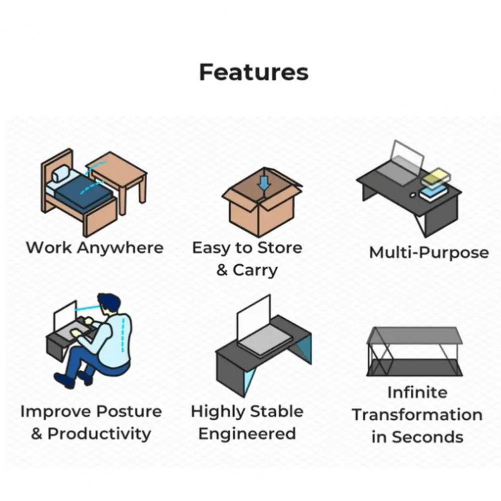 Portable Laptop Desk Stand: Foldable & Adjustable, Ideal for Bed, Couch, Office - Black