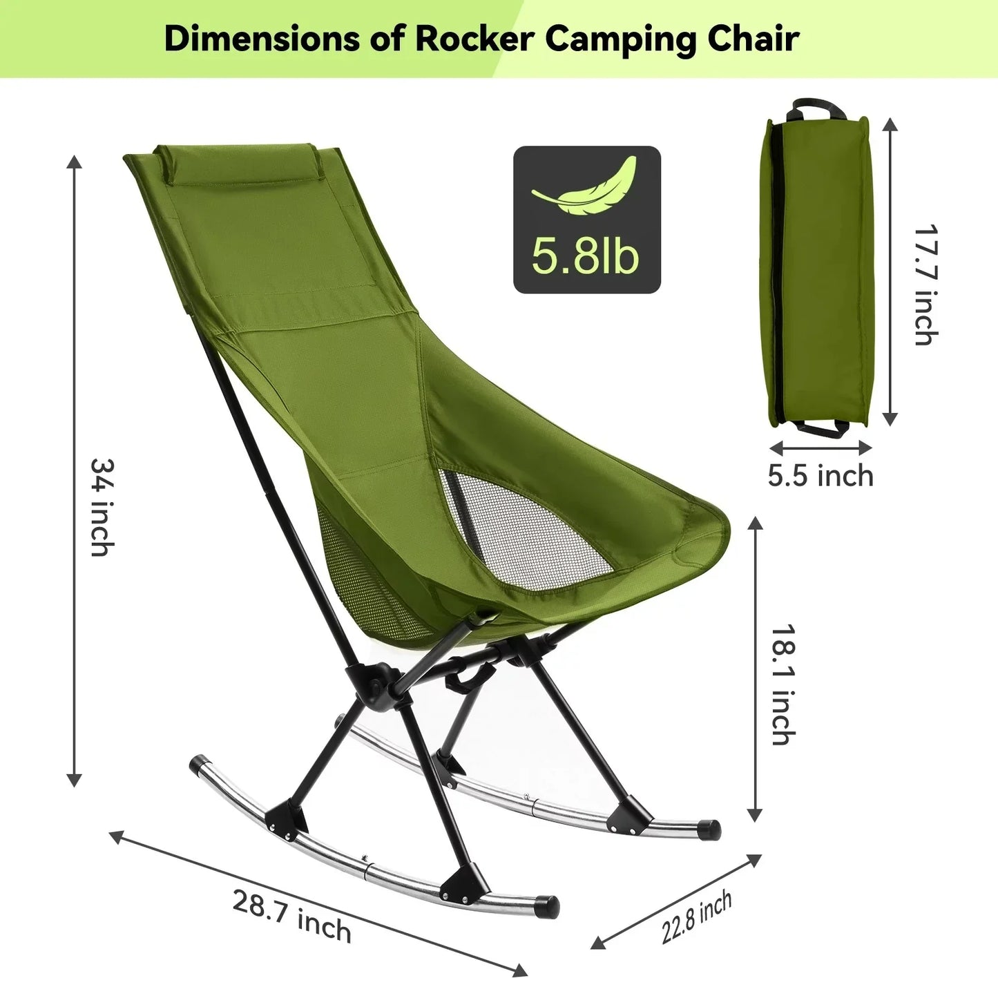 Foldable Camping Rocking Chair Green