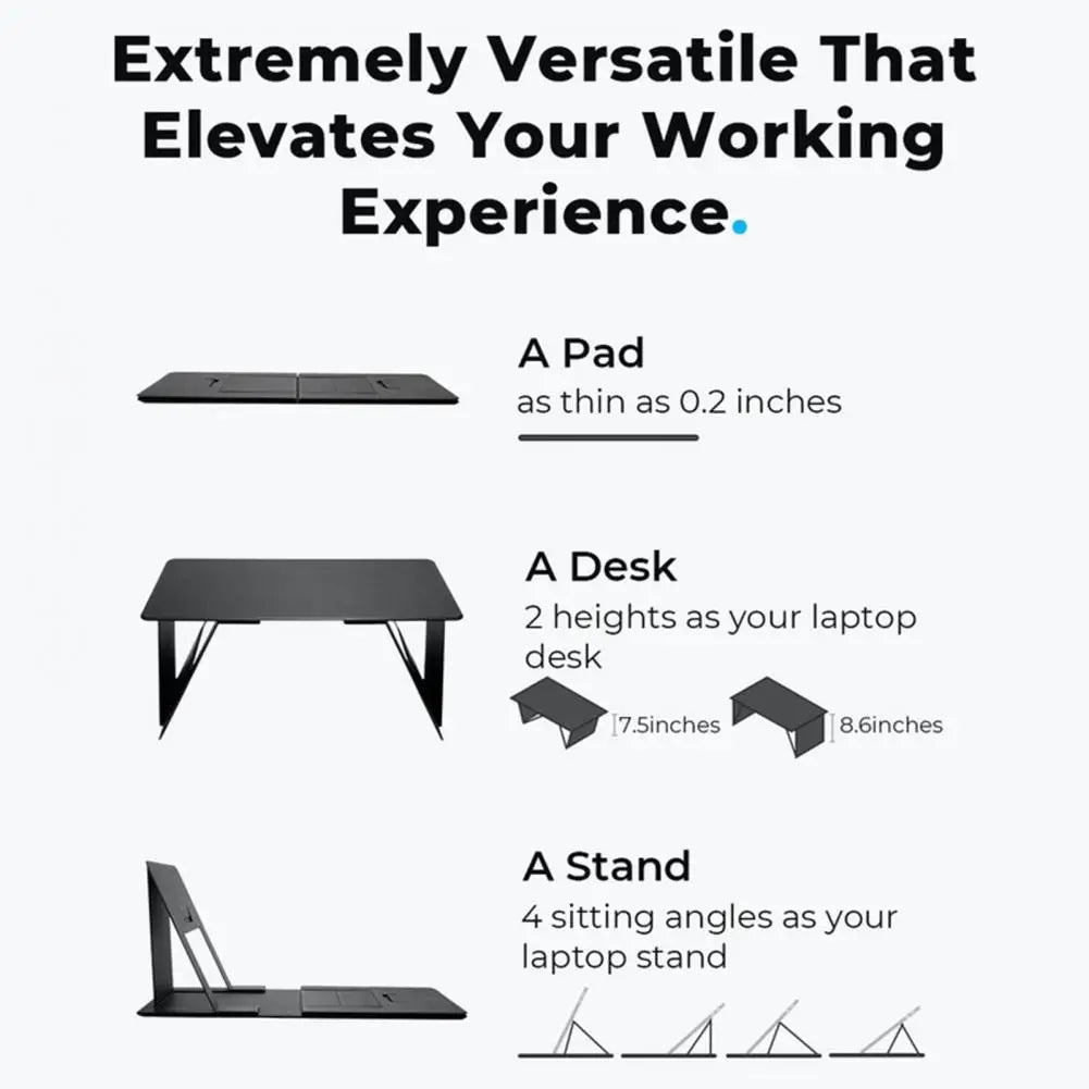 Portable Laptop Desk Stand: Foldable & Adjustable, Ideal for Bed, Couch, Office - Black