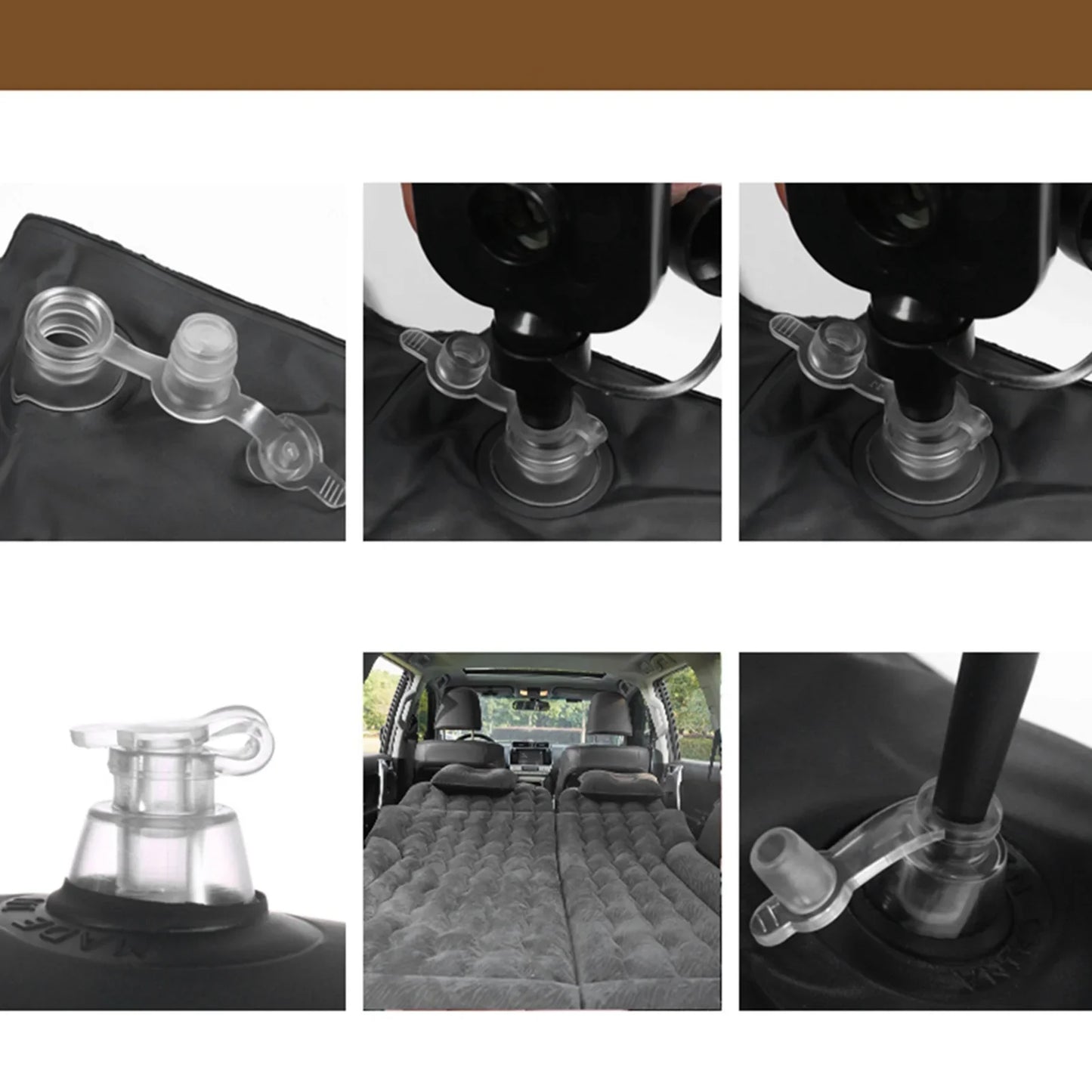 2-in-1 Car Inflatable Mattress Soft PVC Flocking Travel Bed with Pump Black