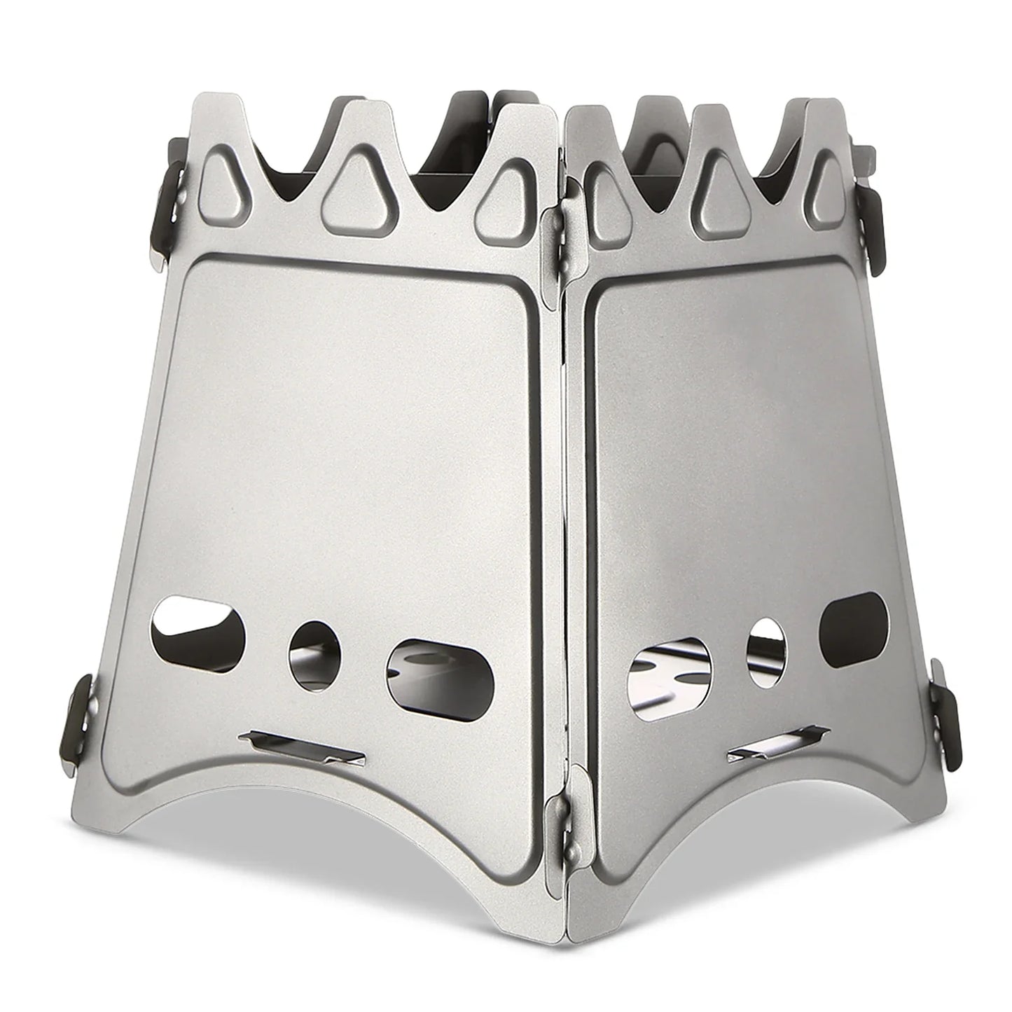 Compact Folding Titanium Wood Stove Silver