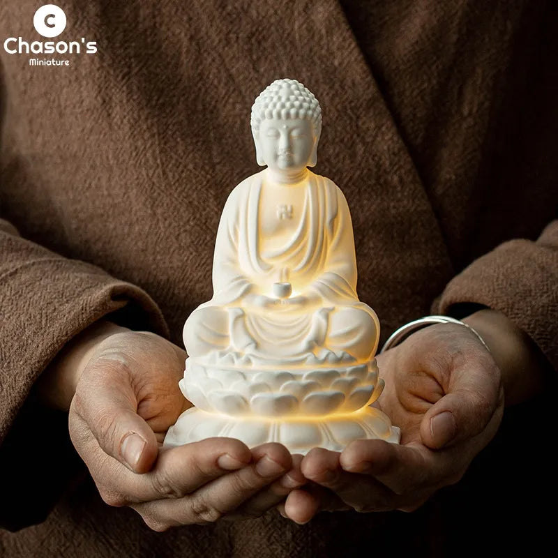 Ceramic Buddha LED Lamp: Tranquil Dhyana Sculpture