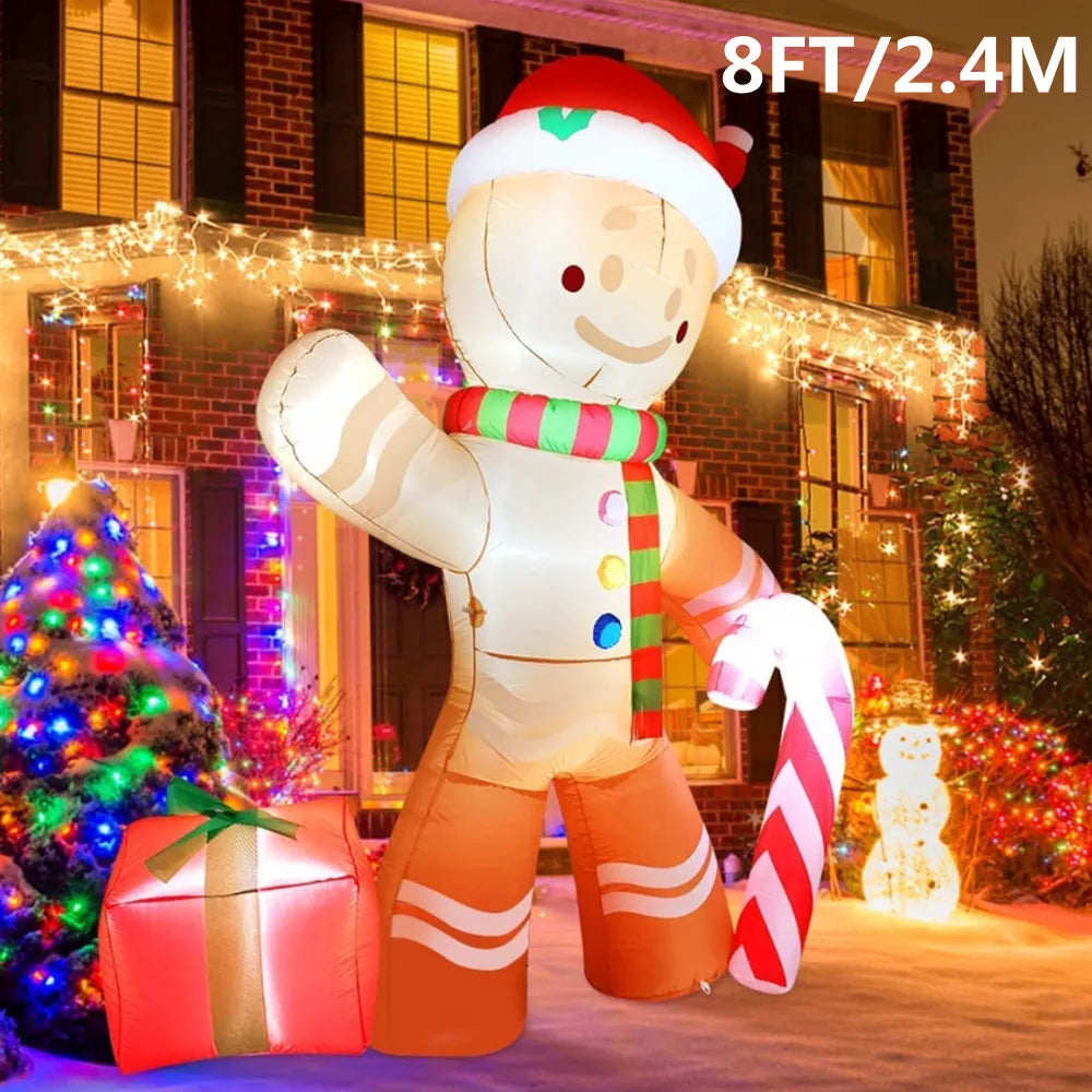 2.4M Christmas Inflatable Gingerbread Man with LED Decorations