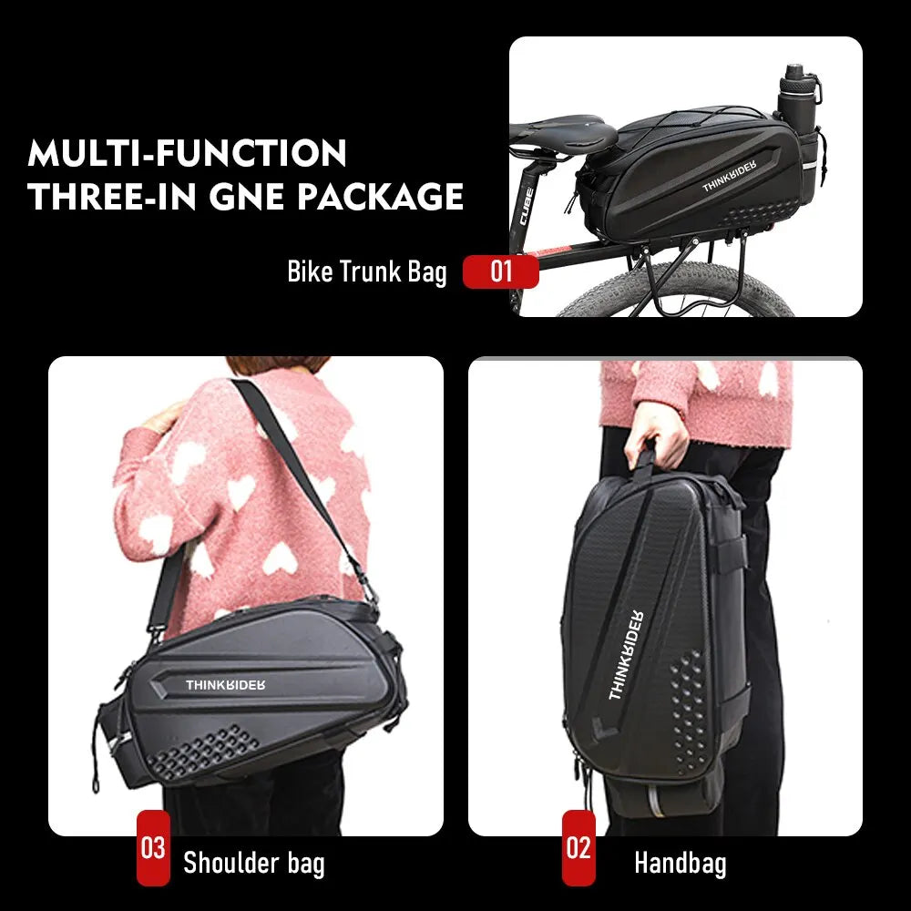 14L Bicycle Hard Shell Hunch Waterproof PU Bike Tail Bag Black