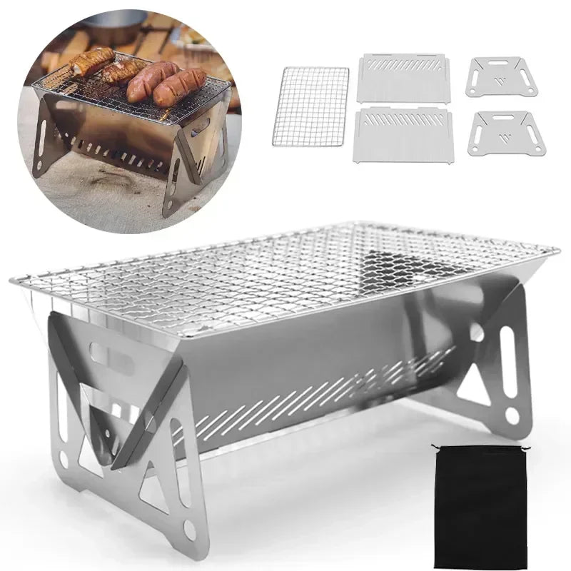 Portable Folding Grill Heating Stove Silver