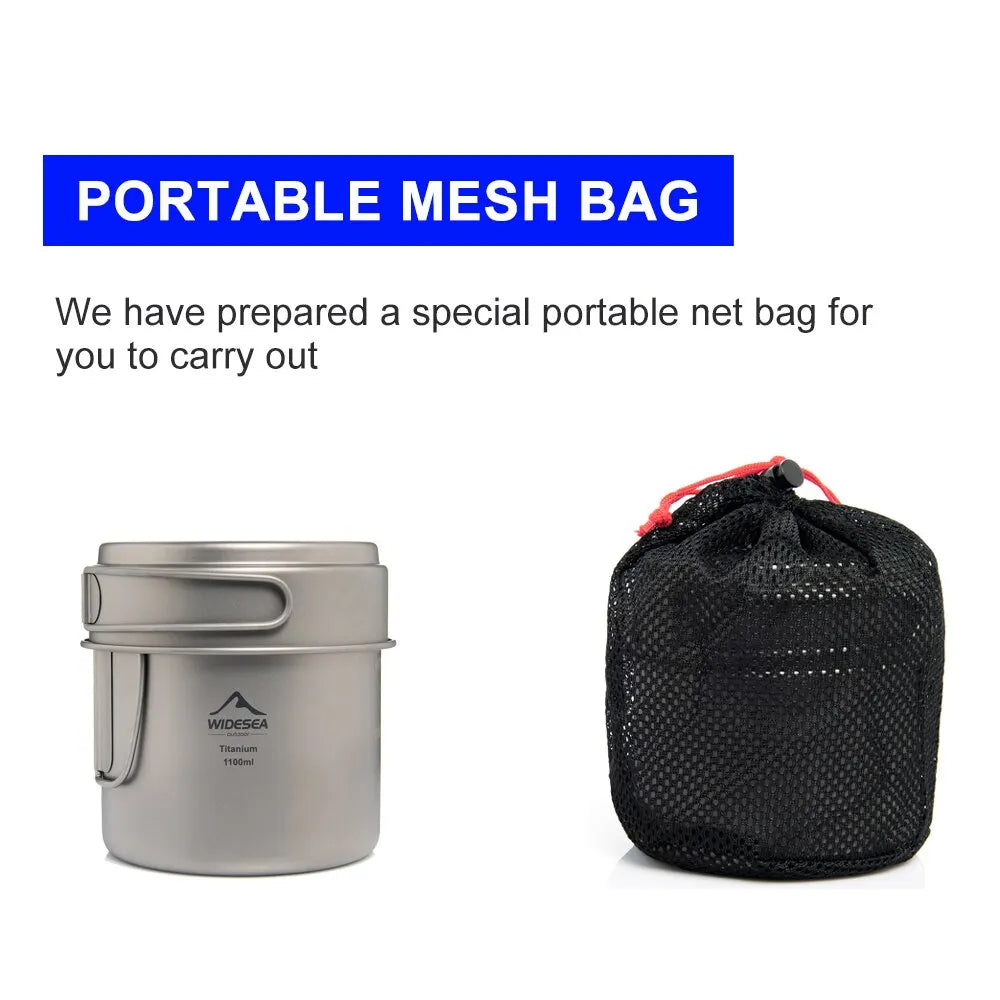 1100ml Ultralight Titanium Camping Pot with Folding Handles Grey