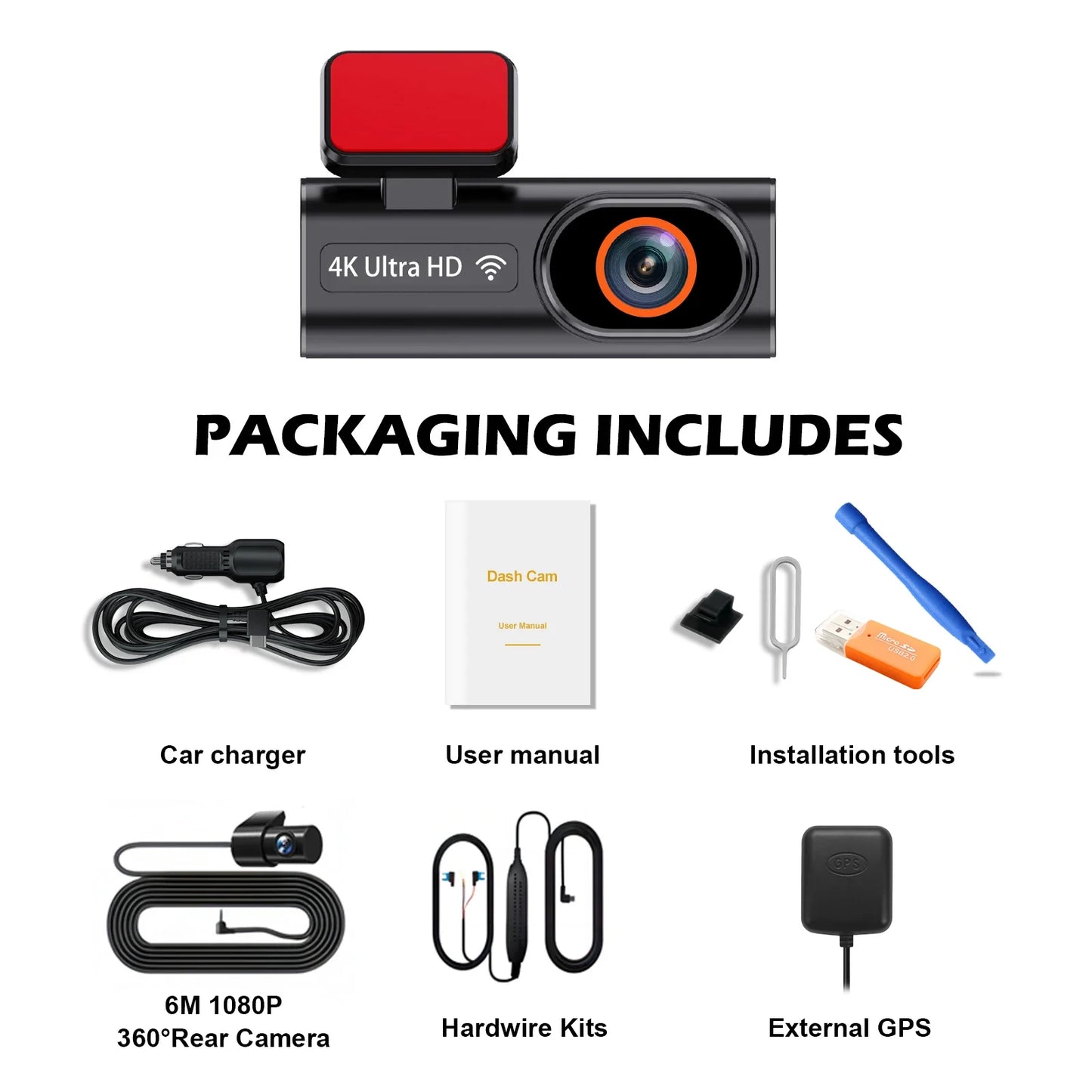 4K Dual Lens Dash Cam with Night Vision