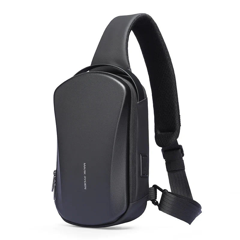 Hard-Shell Waterproof Crossbody Bag Sling with USB Port Black