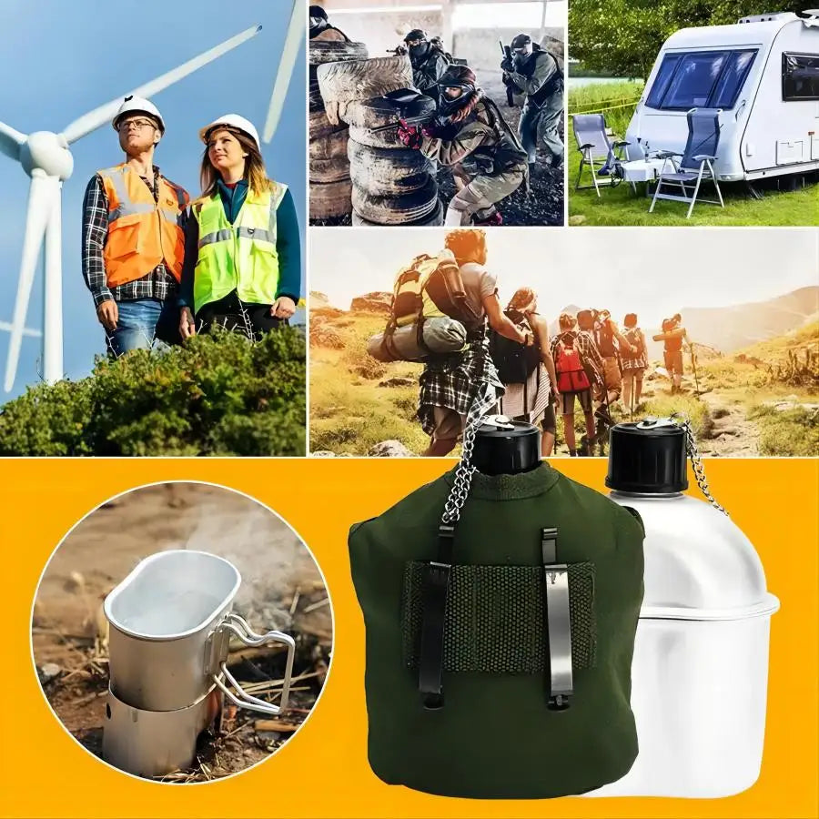 Camping Water Cup with Storage Pouch Silver