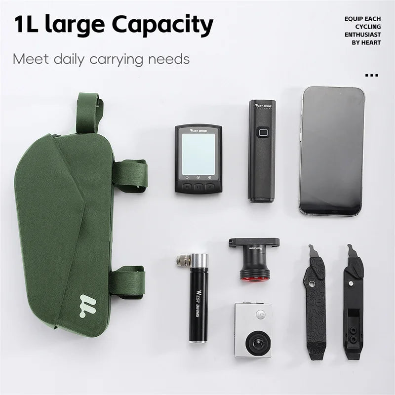 Waterproof Bicycle Top Tube Bag 1L TPU Frame Bag Green