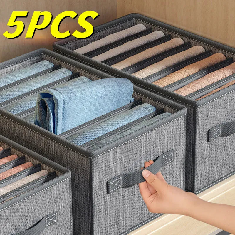 5PCS Gray 9-Grids Closet Clothes Organizer Storage Box Cabinet Drawers Set - 44x25x22cm