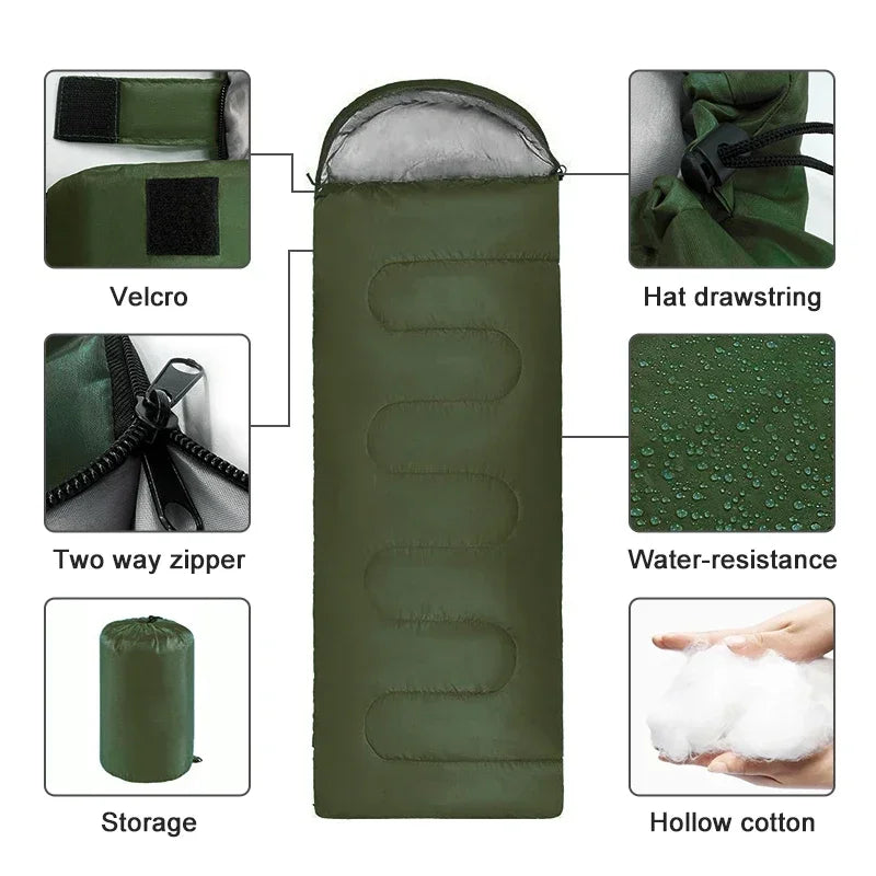 4-Season Waterproof Sleeping Bag Envelope-Style Green