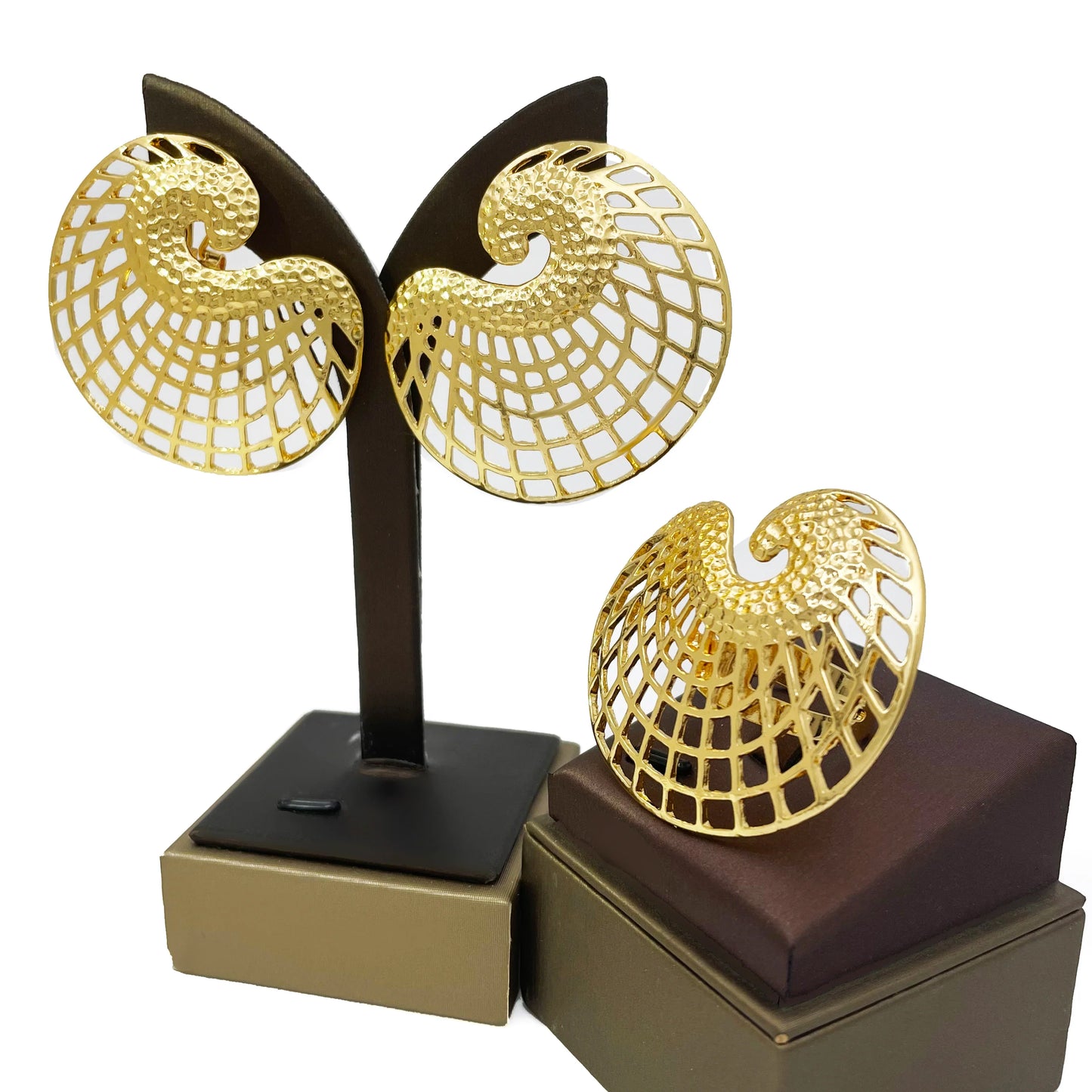 18K Gold Plated Earrings and Ring Set (Model 2)