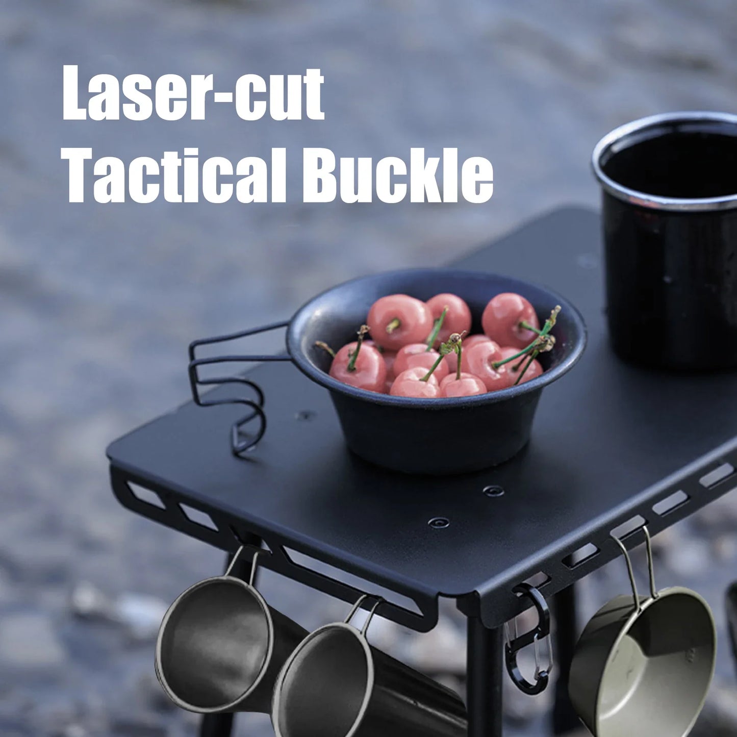 Tactical Folding Table with Utility Buckles Black