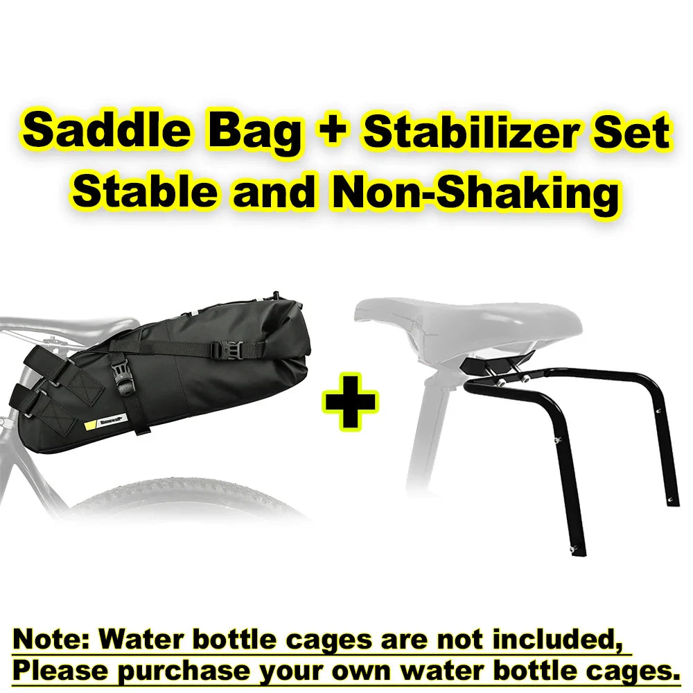 13L Bike Saddlebag with Stabilizer Rack Rainproof Storage Set Black