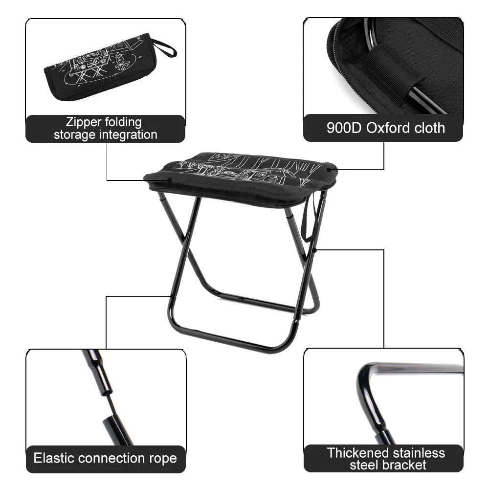 Lightweight Foldable Camping Stool with Zipper Storage for Outdoor Fishing