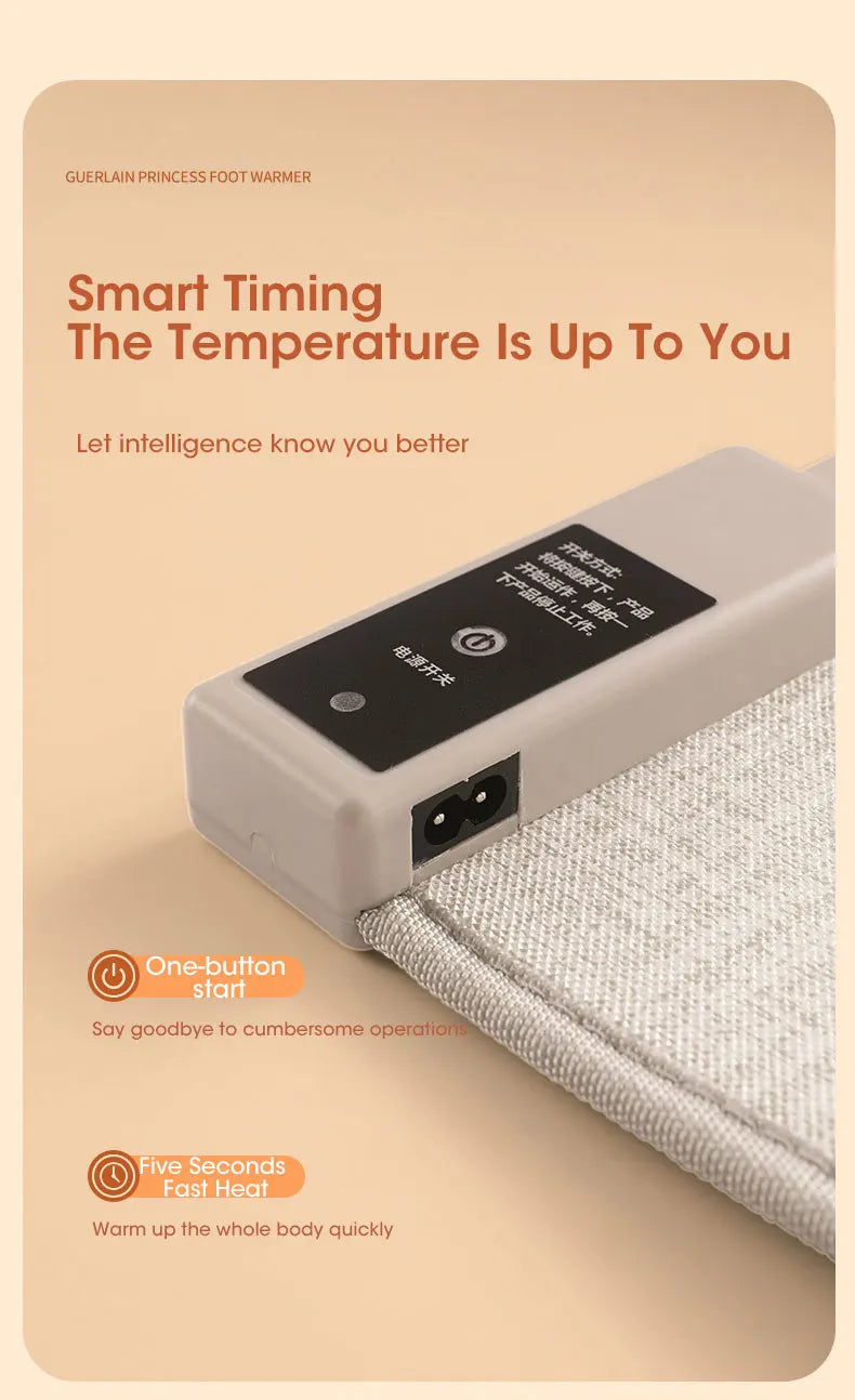 Portable Electric Foot Warmer Heater - Adjustable Thermostat, Foldable Design, 165W, Grey