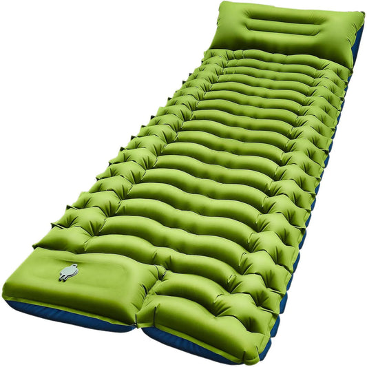 Inflatable Sleeping Pad Built-In Pillow Compact Green