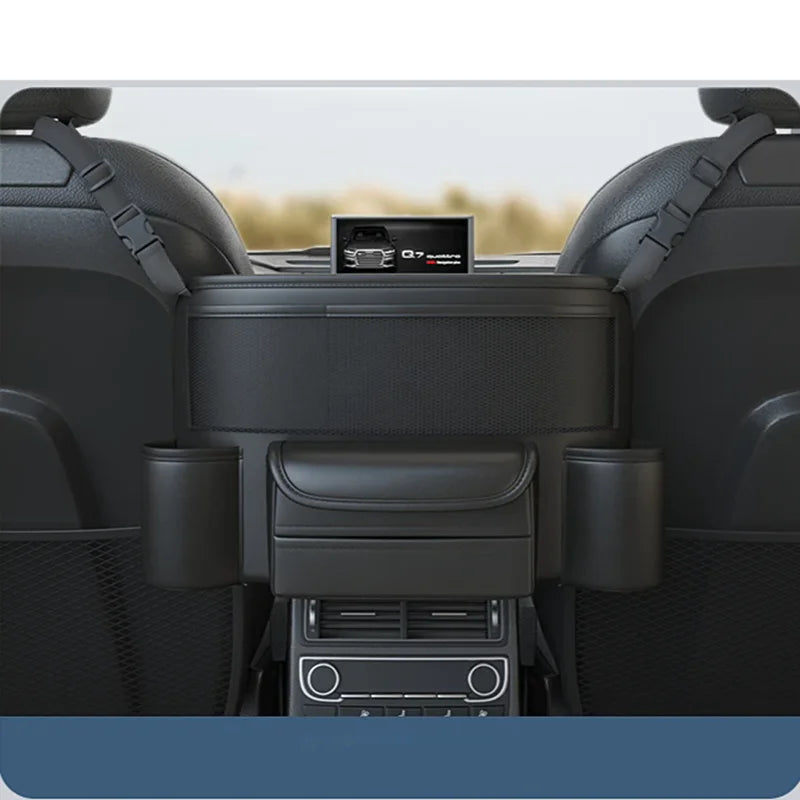 Universal Car Seat Middle Storage Bag–PU Leather Armrest Organizer Black