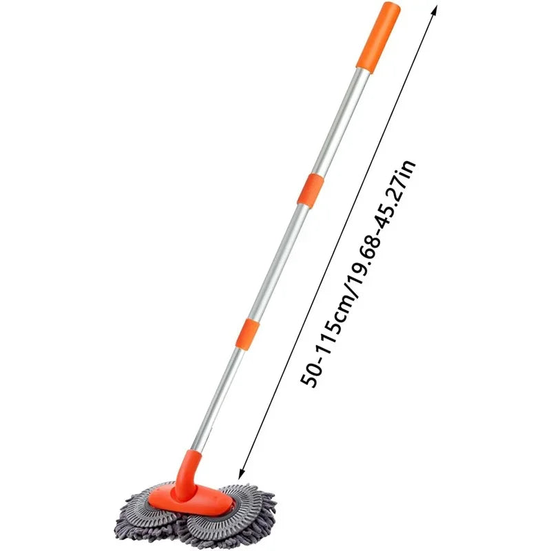 Rotating Car Wash Mop Brush–3-Section Telescopic Double Head Orange