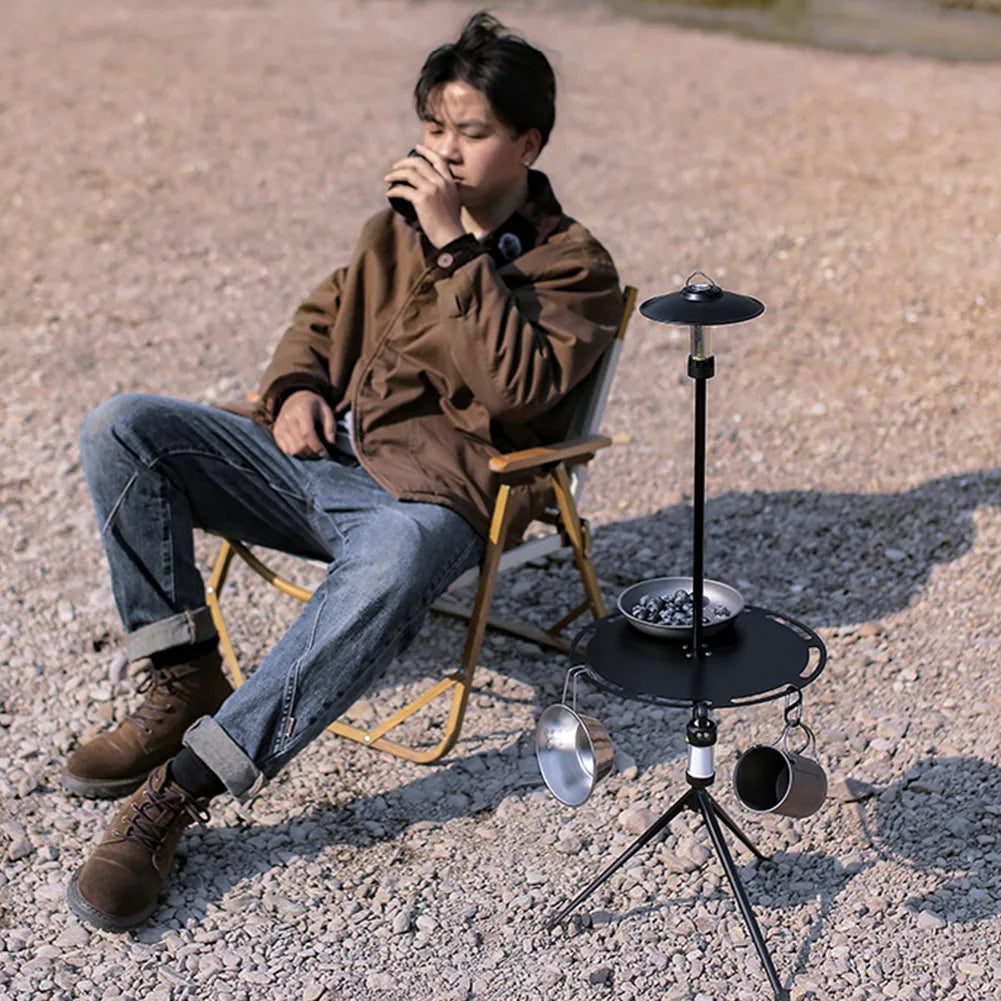 Round Aluminum Alloy Camping Table with Tripod and Storage Bag