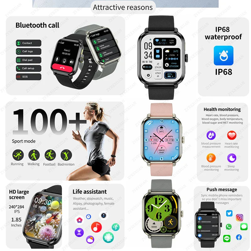 Smart Bluetooth Fitness Tracker Watch with Voice Assistant and Magnetic Charging