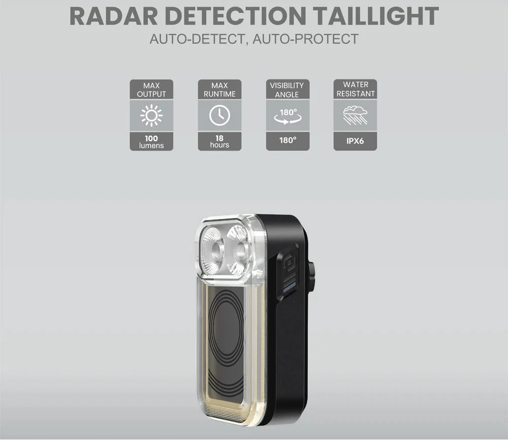 Radar Detection Bike Tail Light Vehicle Sensing Black