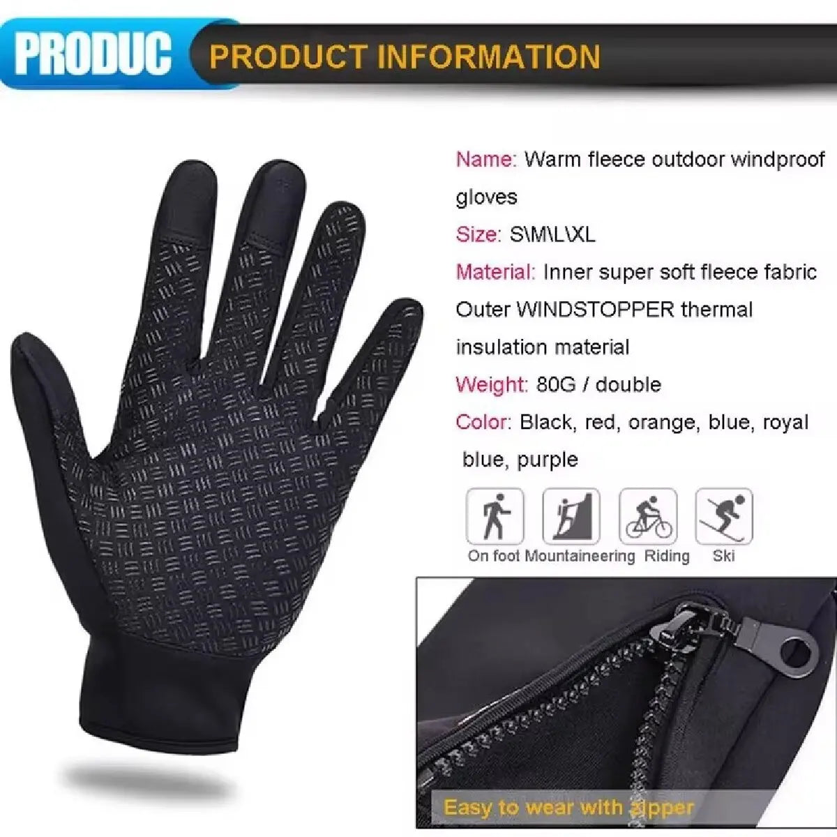 Touchscreen Waterproof Winter Gloves for Outdoor Sports