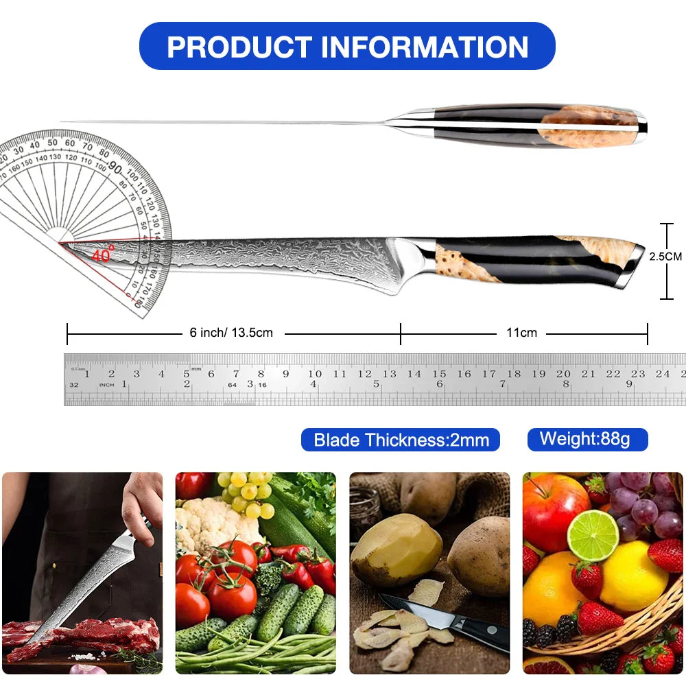 6-Inch Damascus Utility Knife 67-Layer Razor Sharp Boning Knife Black