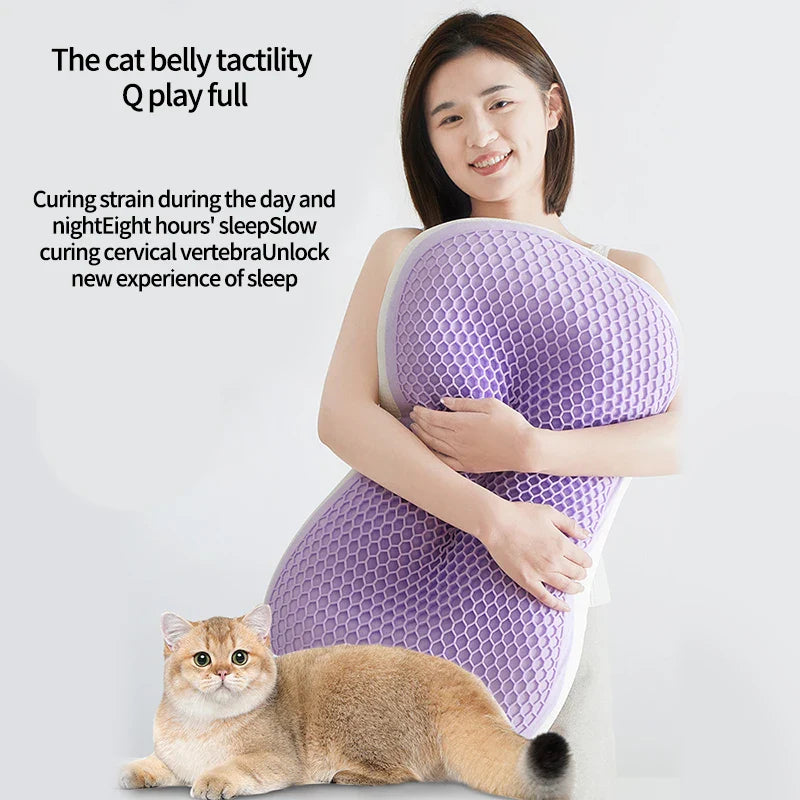 Super Soft Cat Belly Pillow Cervical Support Sleep Aid Cushion Purple