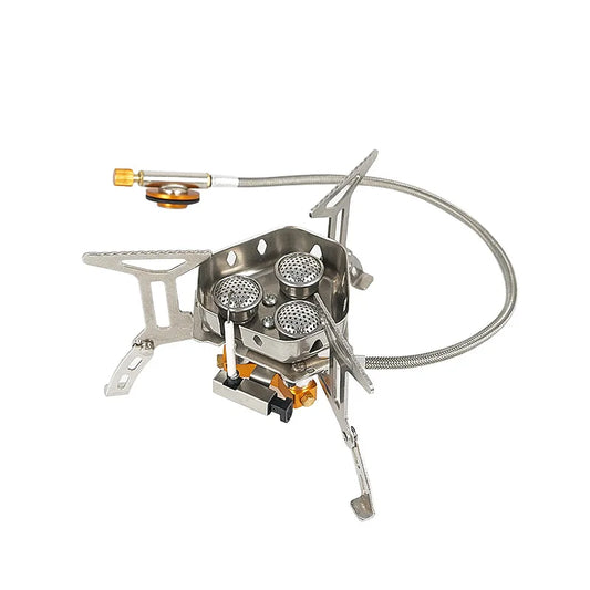 Three-Head Gas Stove Windproof Camping Silver