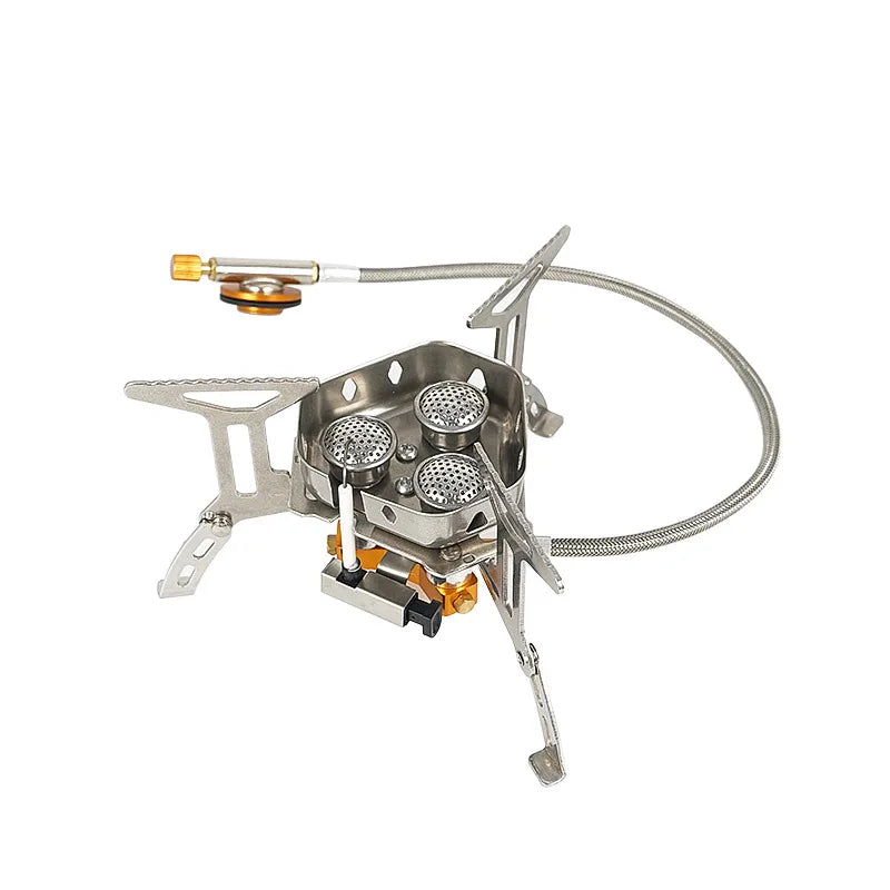 Three-Head Gas Stove Windproof Camping Silver