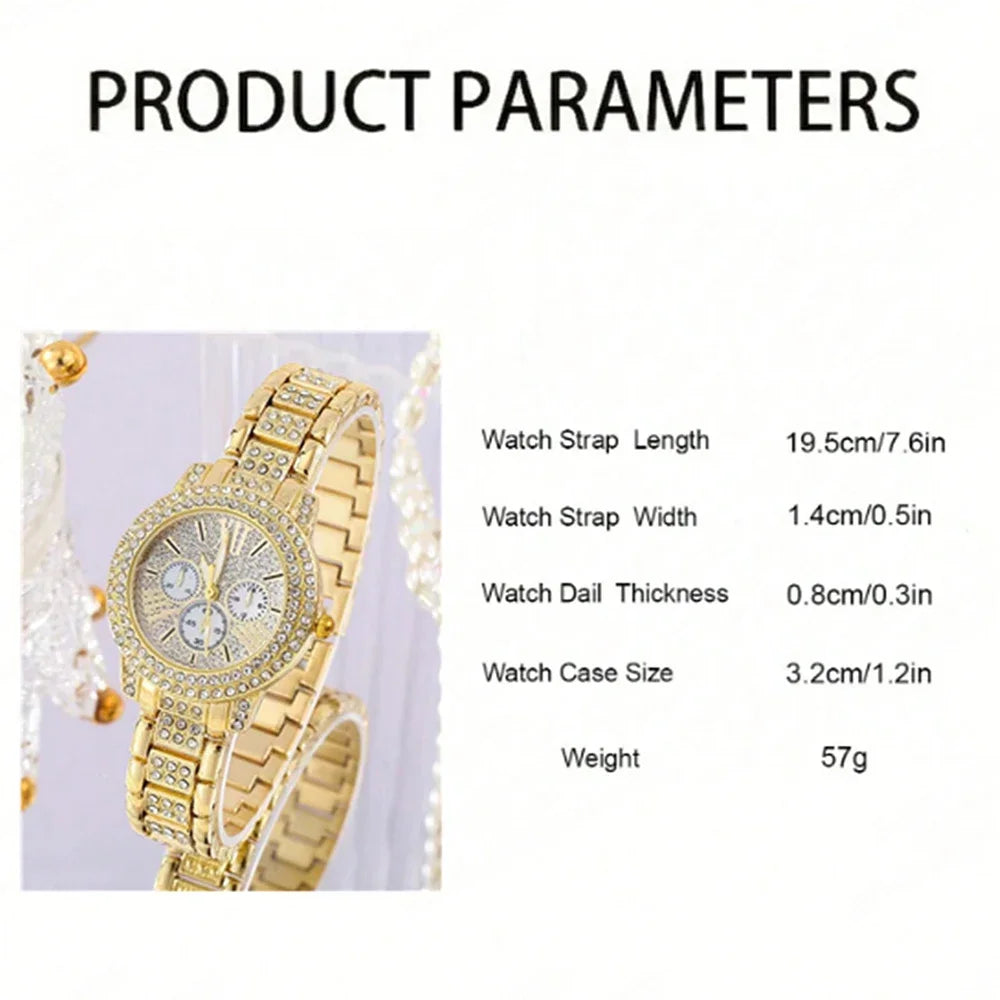 Women's Gold Quartz Watch Jewelry Gift Set