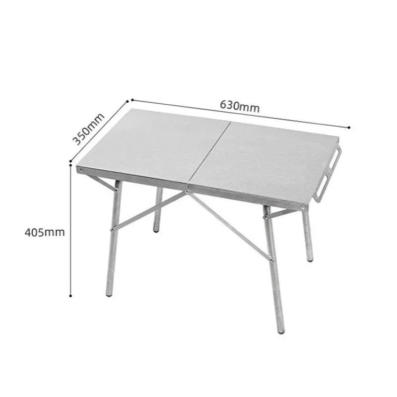 Folding Stainless Steel Camping Table Heat-Resistant Silver
