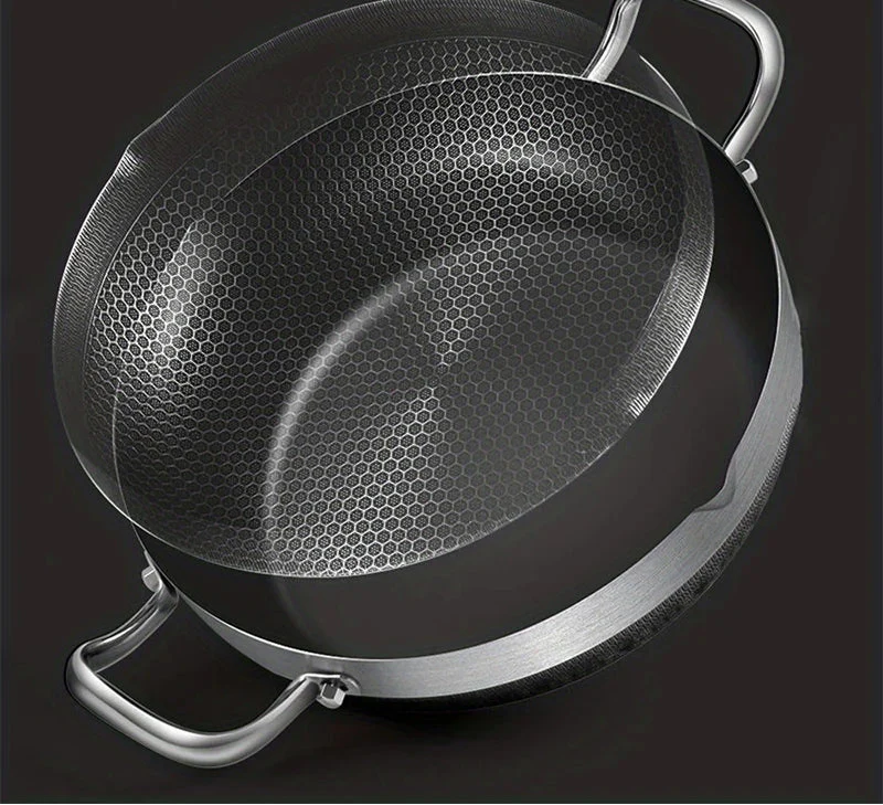 28cm Non-Stick Frying Pan with Honeycomb Bottom Glass Lid Silver