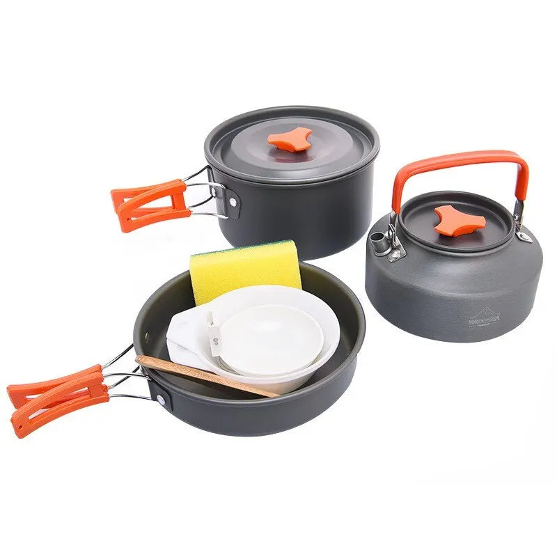 Foldable Aluminum Camping Cookware Tableware Set Black