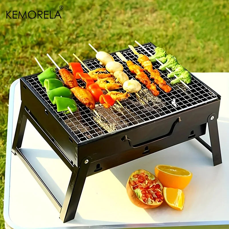 Portable Charcoal BBQ Grill Stainless Steel Mini Outdoor Cooking Kit (Black)