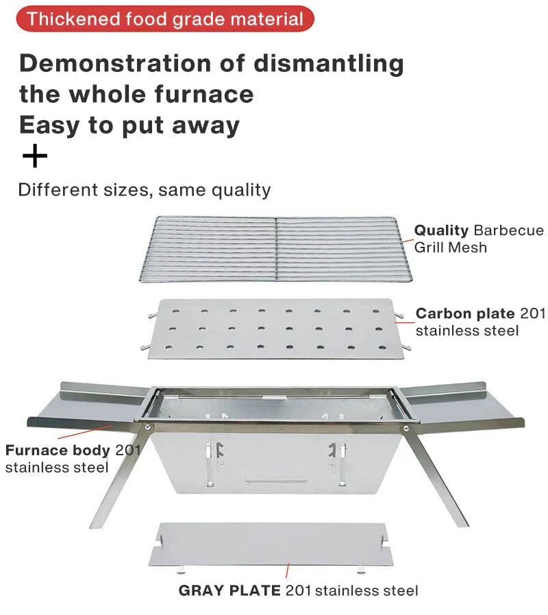 Folding Charcoal Grill Stove Silver