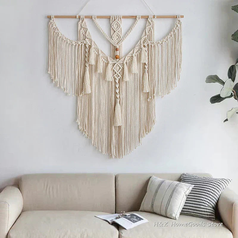 Boho Chic: Handwoven Macrame Wall Hanging Tapestry with Tassels