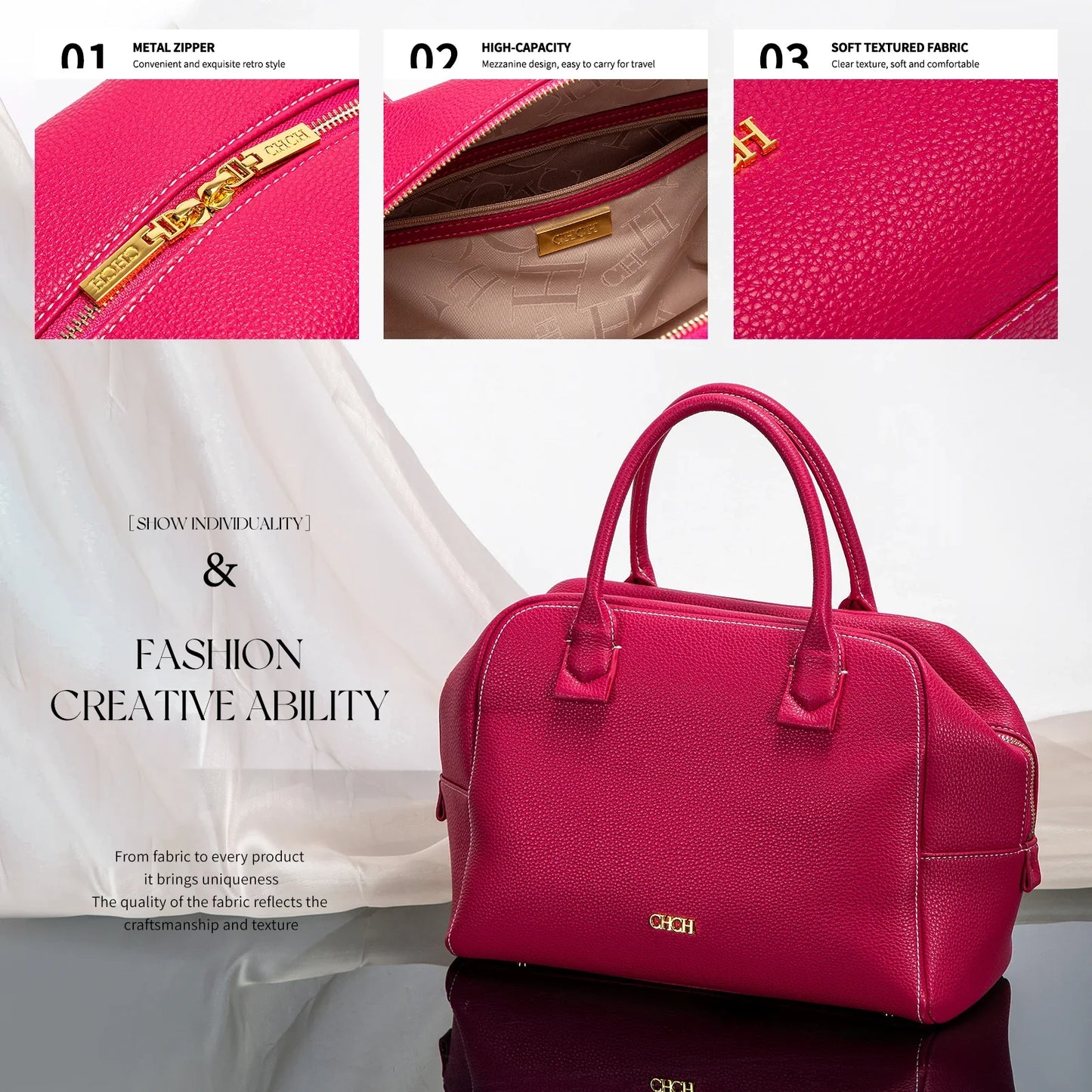 Women's Crossbody Pillow Bag with Wide Strap (Rose Red)